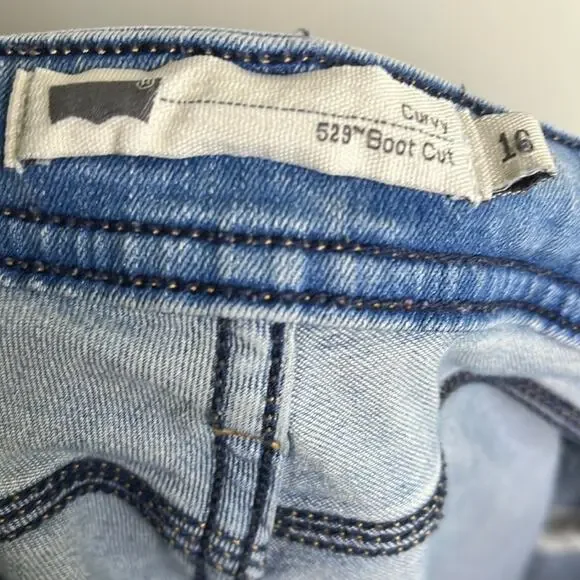 Levi’s Curvy 529 Boot Cut Jeans Light Blue Acid Wash 16 - Picture 2 of 9